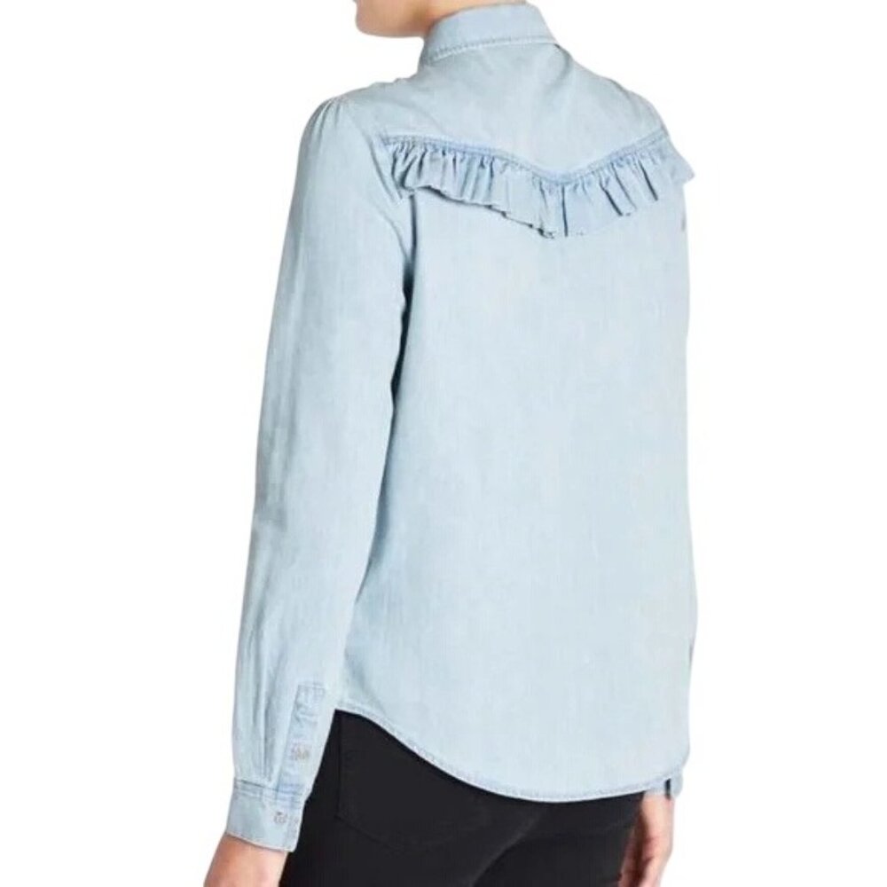 PAIGE Layda Blue Chambray Denim Ruffle Western Button Down Top - Picture 4 of 8